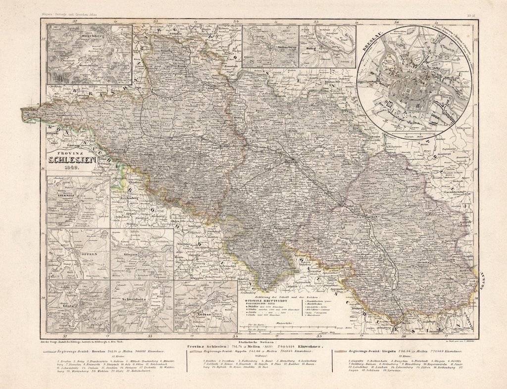 Mapa prowincji śląskiej z 1849 roku – Autor: Joseph Meyer