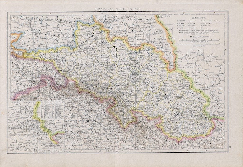 Mapa prowincji śląskiej (niem. Provinz Schlesien) z 1890 roku