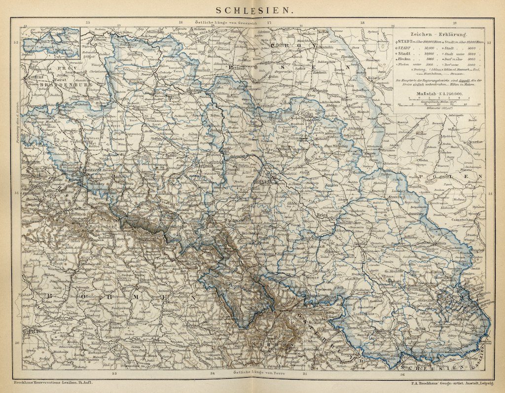 Mapa Śląska (Schlesien) z 1892 roku