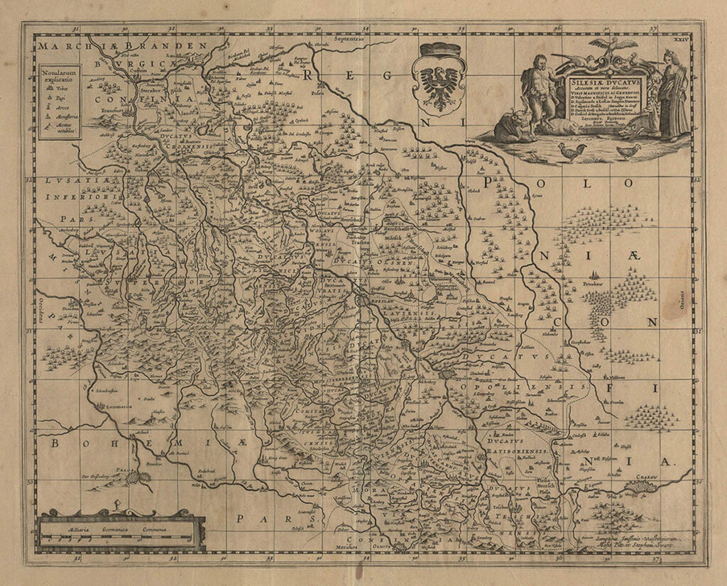 Mapa Śląska z połowy XVII wieku – Autor: Jonas Scultetus Zbiory: Biblioteka Cyfrowa Uniwersytetu Wrocławskiego